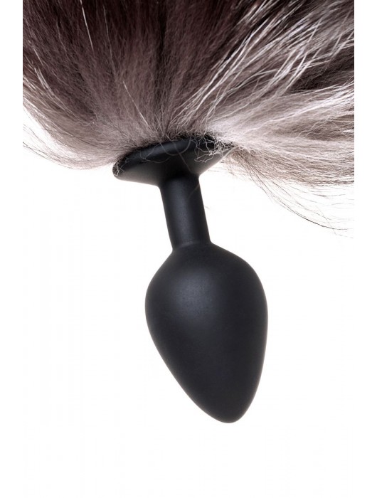 Черная анальная втулка с хвостом чернобурой лисы - размер М - POPO Pleasure