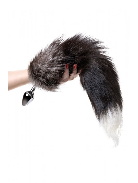 Серебристая металлическая анальная втулка с хвостом чернобурой лисы - размер S - ToyFa - купить с доставкой в Бийске