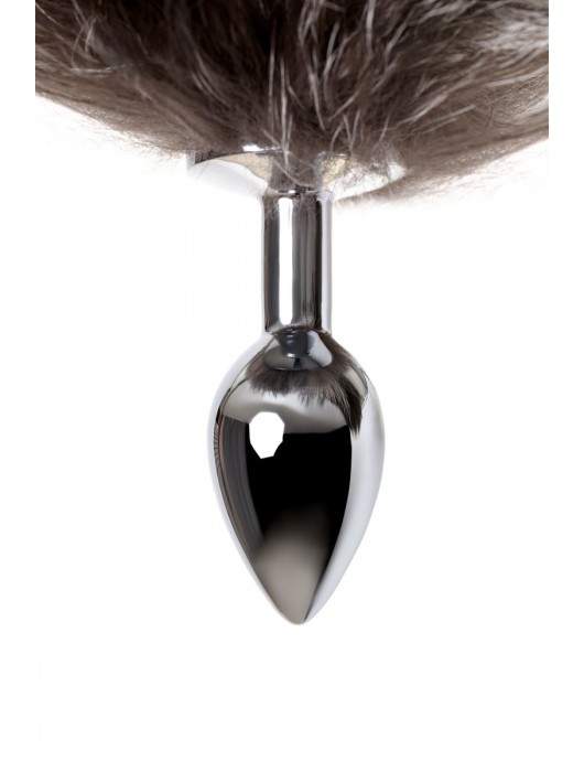 Серебристая металлическая анальная втулка с хвостом чернобурой лисы - размер S - ToyFa - купить с доставкой в Бийске