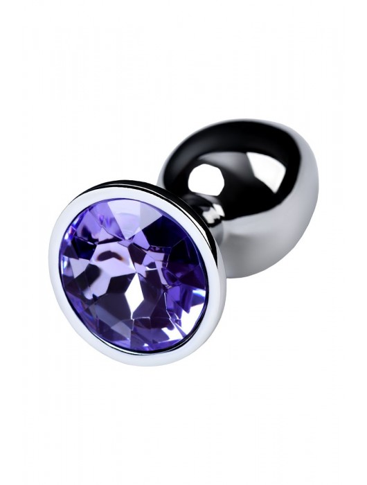 Серебристая конусовидная анальная пробка с фиолетовым кристаллом - 7 см. - ToyFa - купить с доставкой в Бийске