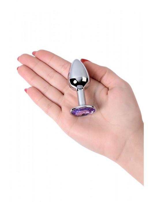 Серебристая конусовидная анальная пробка с фиолетовым кристаллом - 7 см. - ToyFa - купить с доставкой в Бийске
