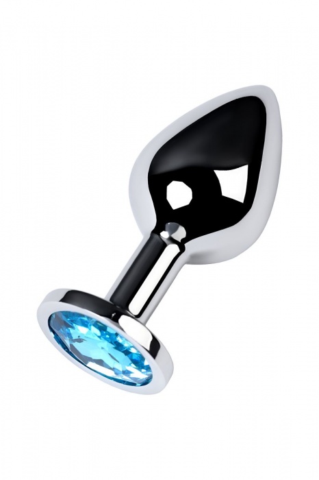 Серебристая конусовидная анальная пробка с голубым кристаллом - 8 см. - ToyFa - купить с доставкой в Бийске