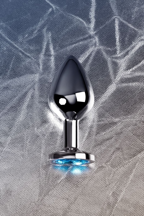 Серебристая конусовидная анальная пробка с голубым кристаллом - 8 см. - ToyFa - купить с доставкой в Бийске