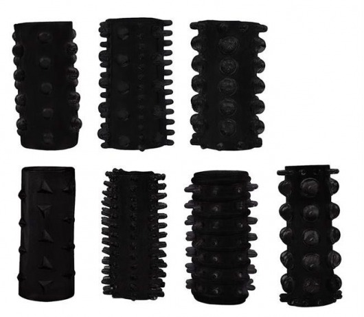 Набор из 7 черных насадок PENIS SLEEVES SET - Dream Toys - в Бийске купить с доставкой