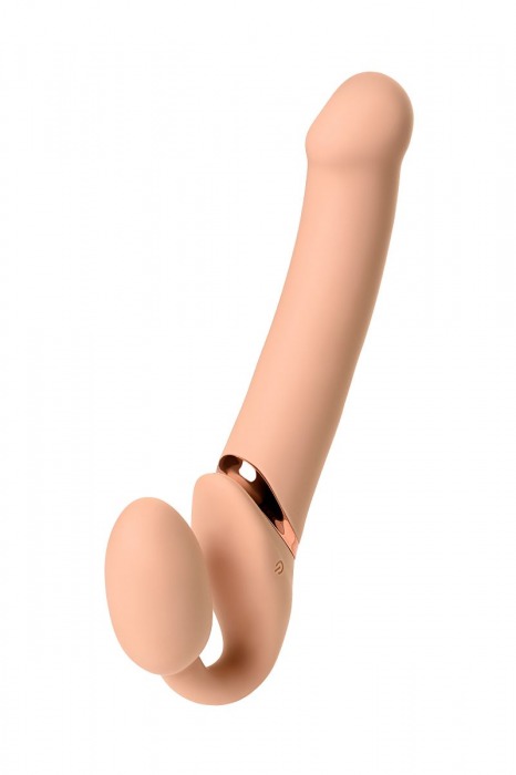 Телесный безремневой вибрострапон Vibrating Bendable Strap-On L - Strap-on-me - купить с доставкой в Бийске