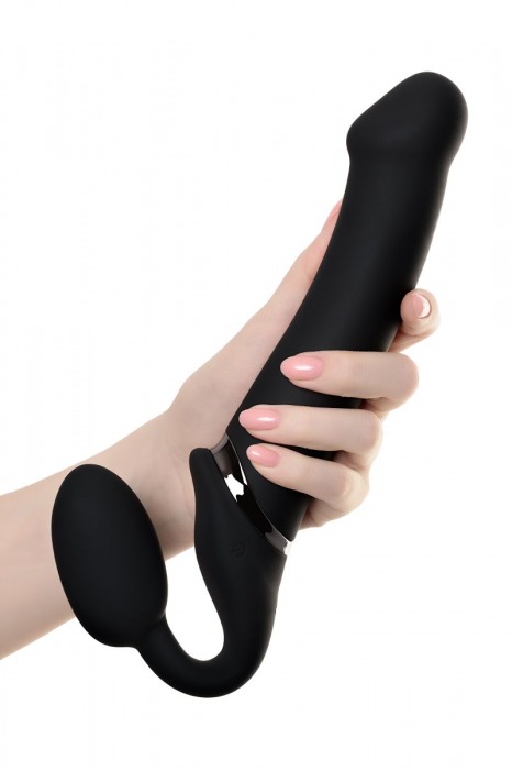 Черный безремневой вибрострапон Vibrating Bendable Strap-On L - Strap-on-me - купить с доставкой в Бийске