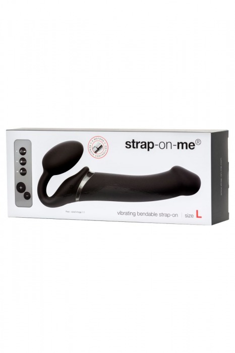 Черный безремневой вибрострапон Vibrating Bendable Strap-On L - Strap-on-me - купить с доставкой в Бийске