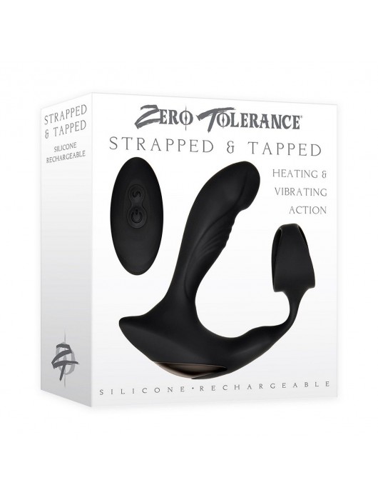 Черный вибромассажер простаты с эрекционным кольцом Strapped   Tapped - Zero Tolerance - в Бийске купить с доставкой