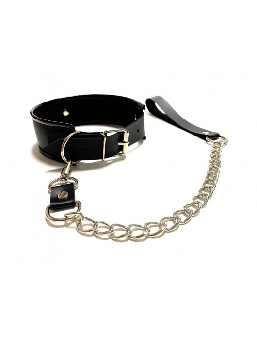 Черный ошейник с поводком из эко-кожи - БДСМ Арсенал - купить с доставкой в Бийске