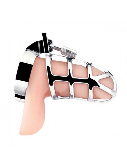 Серебристая металлическая клетка для члена с замком Enslave Cock Cage - BlueLine - купить с доставкой в Бийске