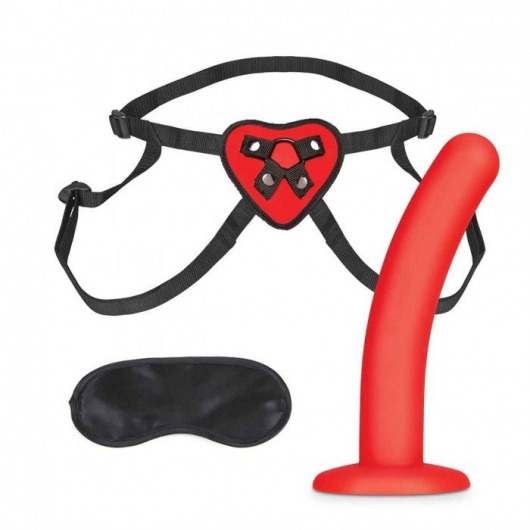 Красный поясной фаллоимитатор Red Heart Strap on Harness   5in Dildo Set - 12,25 см. - Lux Fetish - купить с доставкой в Бийске