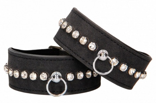 Черные наручники Diamond Studded Wrist Cuffs - Shots Media BV - купить с доставкой в Бийске