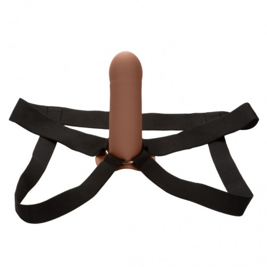 Коричневый фаллопротез из силикона Extension with Harness - 15,75 см. - California Exotic Novelties - купить с доставкой в Бийске