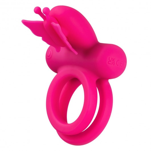 Розовое эрекционное виброкольцо Silicone Rechargeable Dual Butterfly Ring - California Exotic Novelties - в Бийске купить с доставкой