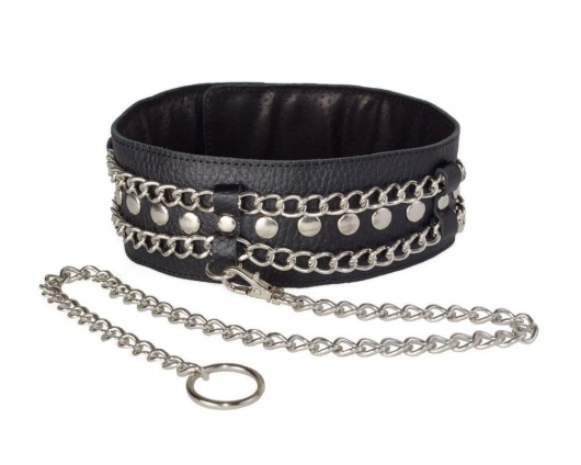 Чёрный ошейник с цепочками и поводком - Sitabella - купить с доставкой в Бийске