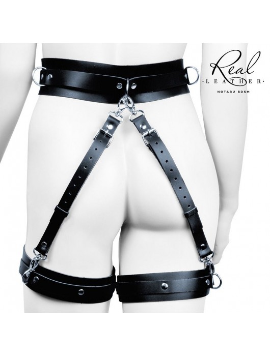 Черный кожаный пояс с гартерами - S-M - Notabu - купить с доставкой в Бийске