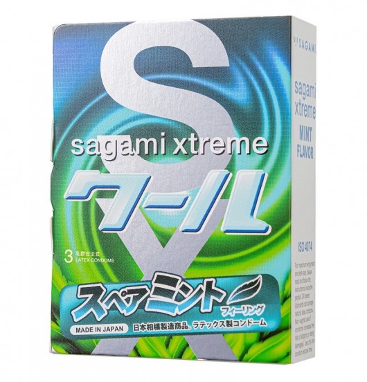 Презервативы Sagami Xtreme Mint с ароматом мяты - 3 шт. - Sagami - купить с доставкой в Бийске