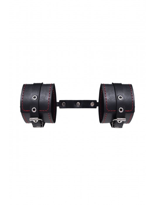 Черные кожаные однослойные оковы с контрастной строчкой - Pecado - купить с доставкой в Бийске