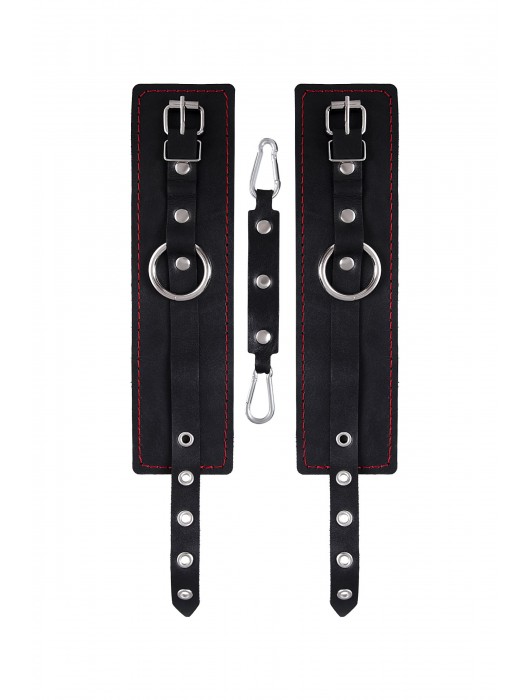 Черные кожаные однослойные оковы с контрастной строчкой - Pecado - купить с доставкой в Бийске