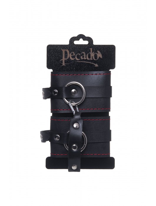 Черные кожаные однослойные оковы с контрастной строчкой - Pecado - купить с доставкой в Бийске
