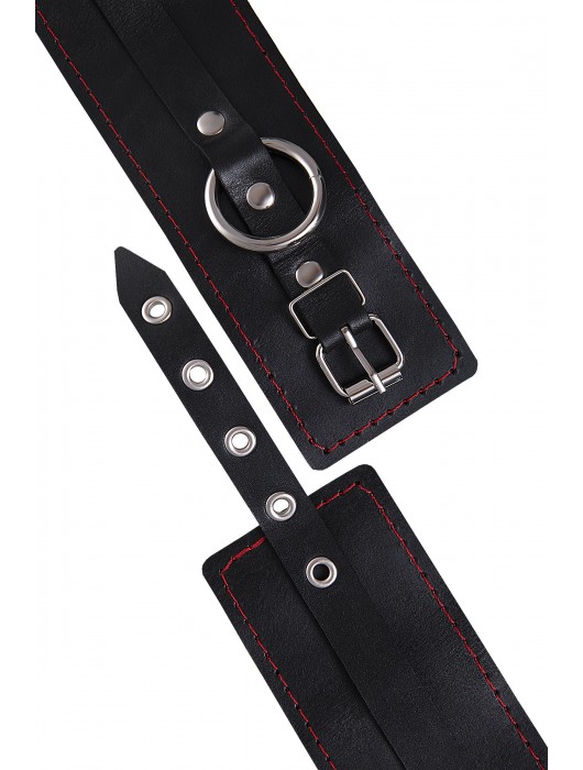 Черные кожаные однослойные оковы с контрастной строчкой - Pecado - купить с доставкой в Бийске