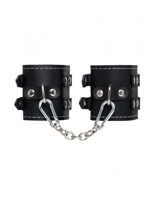 Черные кожаные наручники с двумя ремнями и красной подкладкой - Pecado - купить с доставкой в Бийске