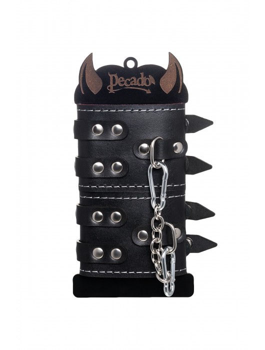 Черные кожаные наручники с двумя ремнями и красной подкладкой - Pecado - купить с доставкой в Бийске