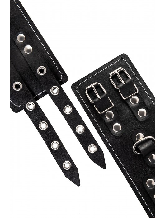 Черные кожаные наручники с двумя ремнями и красной подкладкой - Pecado - купить с доставкой в Бийске