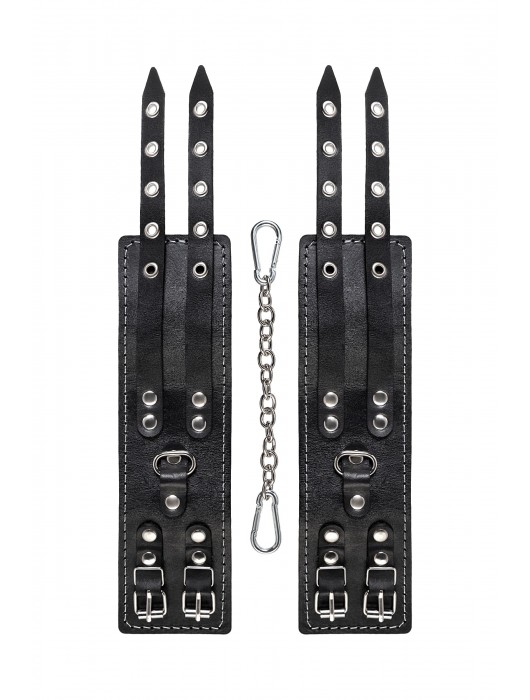 Черные кожаные оковы с двумя ремнями и красной подкладкой - Pecado - купить с доставкой в Бийске