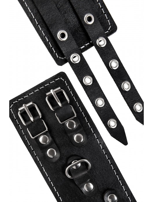 Черные кожаные оковы с двумя ремнями и красной подкладкой - Pecado - купить с доставкой в Бийске
