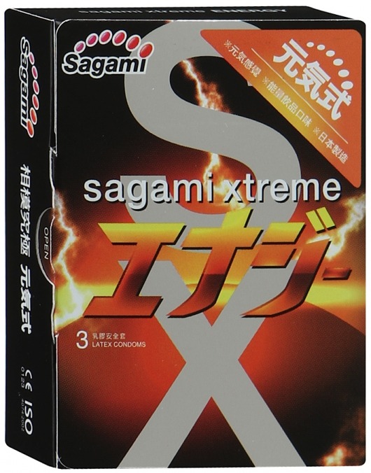 Презервативы Sagami Xtreme ENERGY с ароматом энергетика - 3 шт. - Sagami - купить с доставкой в Бийске