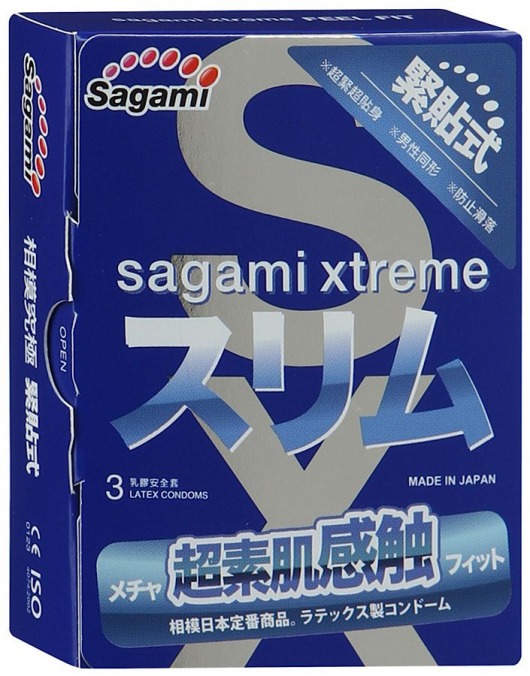 Розовые презервативы Sagami Xtreme FEEL FIT 3D - 3 шт. - Sagami - купить с доставкой в Бийске