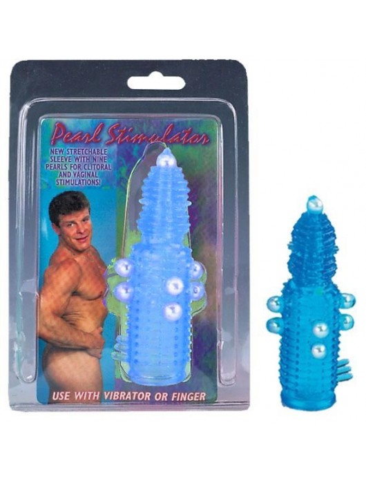 Голубая эластичная насадка на пенис с жемчужинами, точками и шипами Pearl Stimulator - 11,5 см. - Tonga - в Бийске купить с доставкой