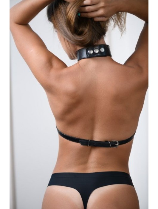 Черная кожаная сбруя с ошейником plus size из нежной кожи - БДСМ Арсенал - купить с доставкой в Бийске