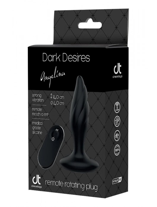 Черная анальная вибропробка Angelina Remote Rotating Plug - 14 см. - Dream Toys