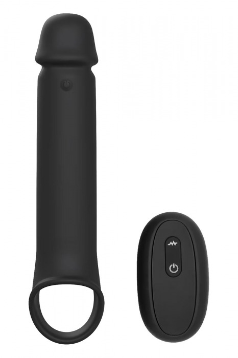 Черная насадка-удлинитель с вибрацией Vibrating Extender With Remote - Dream Toys - в Бийске купить с доставкой