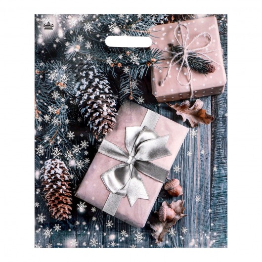 Новогодний пакет с принтом в виде подарков и вырубной ручкой (45х38 см) - Сима-Ленд - купить с доставкой в Бийске