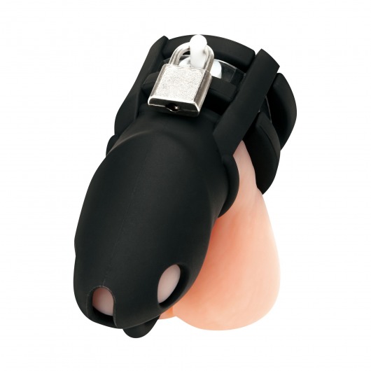 Черная клетка для пениса Silicone Small 2 in Cock Cage With Ball Divider - BlueLine - купить с доставкой в Бийске