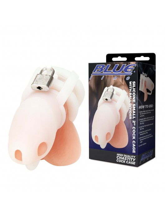 Белая клетка для пениса Silicone Small 2 in Cock Cage With Ball Divider - BlueLine - купить с доставкой в Бийске