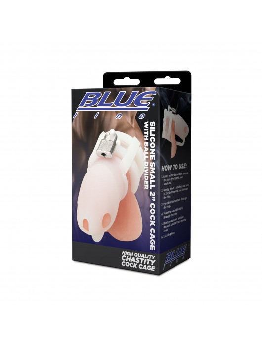 Белая клетка для пениса Silicone Small 2 in Cock Cage With Ball Divider - BlueLine - купить с доставкой в Бийске