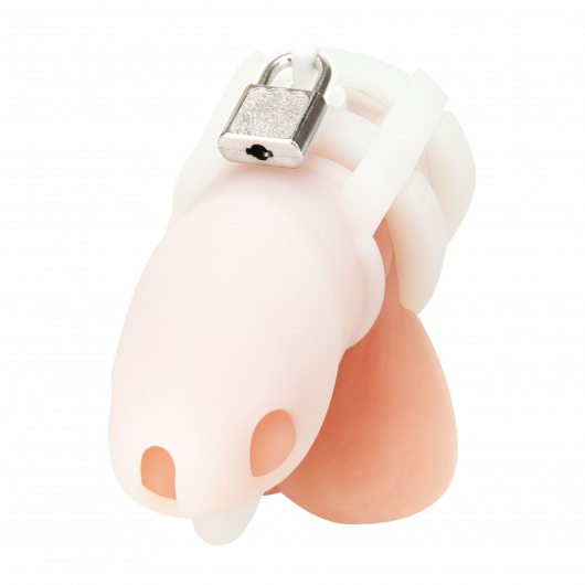 Белая клетка для пениса Silicone Small 2 in Cock Cage With Ball Divider - BlueLine - купить с доставкой в Бийске