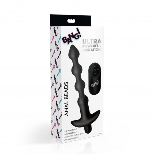 Черные анальные бусы с вибрацией и пультом ДУ 28X Remote Control Vibrating Silicone Anal Beads - 19 см. - XR Brands