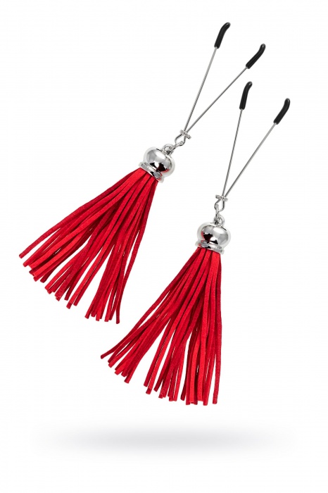 Зажимы на соски «Вилки» с красными кисточками из замши - Pecado - купить с доставкой в Бийске