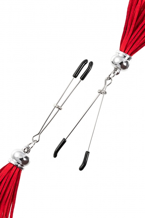 Зажимы на соски «Вилки» с красными кисточками из замши - Pecado - купить с доставкой в Бийске