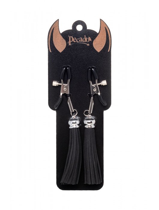 Зажимы на соски «Прищепки» с черными кисточками из замши - Pecado - купить с доставкой в Бийске