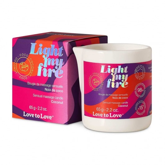 Массажная свеча Light My Fire Coconut с ароматом кокоса - 65 гр. - Love to Love - купить с доставкой в Бийске