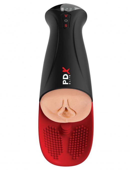 Телесный мастурбатор-вагина в черной колбе с вибрацией Fuck-O-Matic Pro XL - Pipedream - в Бийске купить с доставкой