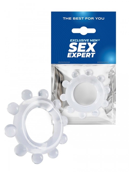 Прозрачное эрекционное кольцо со стимулирующими шариками - Sex Expert - в Бийске купить с доставкой