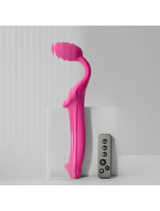 Ярко-розовый безремневой страпон Strap-on-me Vibrating Bendable Strap-On size XL - Strap-on-me - купить с доставкой в Бийске