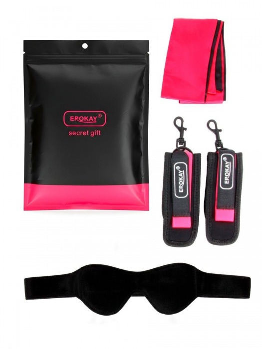 Черно-розовый эротический набор: маска, наручники и повязка - Erokay - купить с доставкой в Бийске